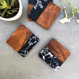 จานรองแก้วไม้และเรซิ่นทรงสี่เหลี่ยมหรูหรางานฝีมือสมัยใหม่ทนทาน - Product Image 3