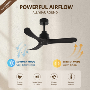 42 Inch Black Solid Wood <b>Ceiling</b> <b>Fan</b> Without Light, Reversible DC Motor <b>Ceiling</b> <b>Fan</b> with <b>Remote</b> <b>Control</b> for Bedroom Living Room - Product Image 3