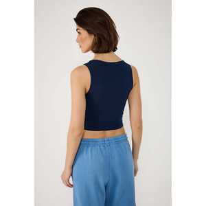 Top Corto Informal sin Mangas con Cuello Redondo y Logotipo Frontal, Ropa de Longitud Corta - Product Image 5