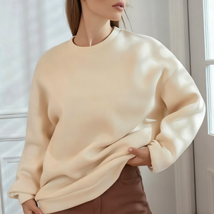 Haute qualité poids lourd coton polaire hiver décontracté solide avant broderie personnalisée femmes pull col rond à capuche - Product Image 4