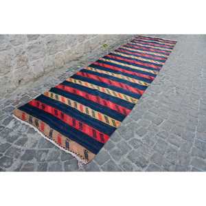 Alfombra turca étnica Vintage roja amarilla 4x15,9 pies área grande 10mm respaldo de látex de lana Rectangular abstracto para alfombra de habitación de pasillo - Product Image 3