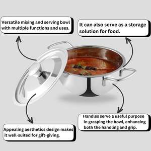 Stainless Steel Serving Bowl <b>Set</b>-3 <b>Pc</b> 0.84L,1.3L,1.5LMixing,Curry & Dining Bowls Food Grade Steel - Product Image 4