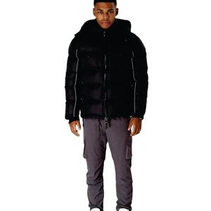 Chaqueta acolchada de invierno para hombre personalizada con capucha, cierre de cremallera largo y cálido, estilo informal - Product Image 1