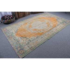Tapis turc, grand tapis de 5,8 x 9,4 pieds, tapis en laine orange et bleu - Product Image 1
