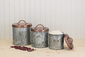 Round Designer Galvanized <b>Storage</b> <b>Container</b> With Copper Finished Lid Stylish Organizer Perfect For Home Kitchen Uses From India - Product Image 6