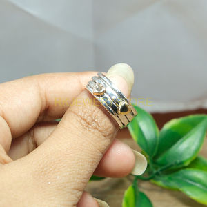 <b>Spinner</b> <b>Ring</b> Fidget <b>Ring</b> Thumb Band <b>Ring</b> <b>Anxiety</b> <b>Ring</b> Solid 925 Sterling Silver <b>Spinner</b> <b>Ring</b> With Brass Spinning Band - Product Image 1