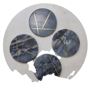 GREY <b>Marble</b> <b>COASTER</b> with Inlay WORK Custom Size Luxury <b>Marble</b> Stone& Metal Inlay Cup <b>Coaster</b> for Tea or Coffee Stone <b>Coaster</b> - Product Image 1