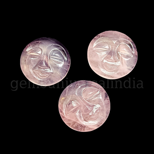 Pierre précieuse de forme de visage de quartz rose naturel, cabochon sculpté de visage de pleine lune, pierre précieuse lâche sculptée de visage, cabochon de visage, vente de 20mm - Product Image 1