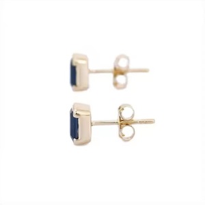 Pendientes de Botón Solitario de Oro Amarillo Macizo de 18K con Zafiro Azul Natural Octogonal, de Moda, para Aniversarios, Fiestas, Regalos Finos - Product Image 2