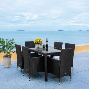Conjunto de Comedor de Ratán para Exteriores de 6 Plazas con Mesa de Vidrio Templado para Jardín y Terraza - Product Image 4