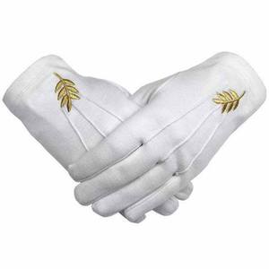 Guantes de Algodón Blanco con Bordado de Hoja de Acacia Masónica (2 Pares) - Product Image 1