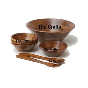 Juego de cinco cuencos de comida de diferentes tamaños con cuchara y tenedor Cuenco de madera de Calidad exclusiva para servir alimentos a bajo precio - Product Image 1