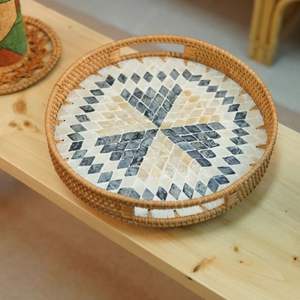 Bandeja de servicio de mimbre ecológica de diseño moderno personalizable, madera natural con forma de tamaño de tendencia para uso en restaurantes de hotel en casa - Product Image 3