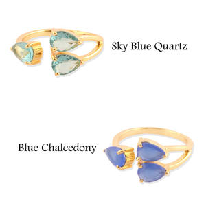 Anillo de estilo religioso para niñas y mujeres, diseño atractivo, 4x6mm, piedra de corte de pera, cuarzo azul cielo, anillos ajustables chapados en oro - Product Image 6