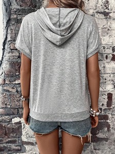 Sweat à capuche d'été 100% coton pour femmes haut pull décontracté avec manches courtes et sweat-shirts haut de yoga respirant - Product Image 3