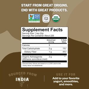 FGO Polvo de Raíz de Ashwagandha Orgánico, 16oz - Product Image 2