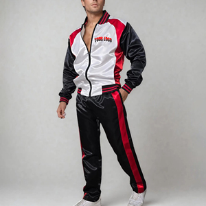 OEM Custom Men's Nylon Polyester satin Track <b>Suit</b> Winter wear custom Printed logo Color Block Zipper <b>Jacket</b> & Pants 2 piece Set - Product Image 1