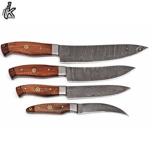 Custom Made Solid Damascus Steel <b>Sharp</b> Blade Chef <b>Knife</b> <b>Kitchen</b> <b>Knife</b> Set with Leather Roll Bag and Wooden Handle - Product Image 5
