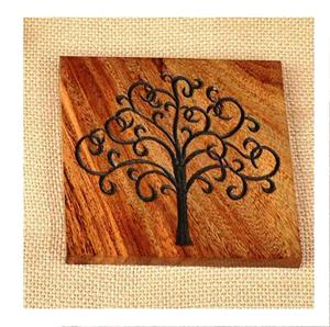 Natural Unfinished Marble & Wood Slice Classic Eco-Friendly Coaster Set Handmade Bone Brass Inlay Customizable Size Made India - Product Image 2