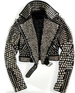 Veste en cuir véritable pour hommes Veste en cuir à pointes Veste en cuir cloutée Biker pour hommes Fournisseur de veste en cuir - Product Image 1