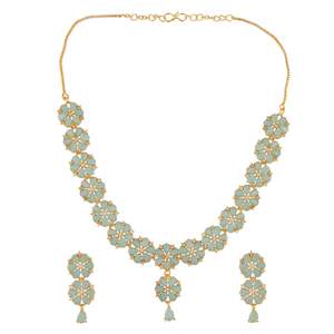 Indian Bridal <b>Jewellery</b> Ethnic <b>Floral</b> Gold Plated CZ Crystal Wedding Wholesale <b>Jewellery</b> Dangle Earring For Women, Turquoise - Product Image 1