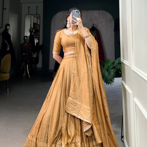 Chanderi lehenga choli บริสุทธิ์ดอกไม้ออกแบบพิเศษสำหรับงานแต่งงานขายส่งจำนวนมาก - Product Image 1