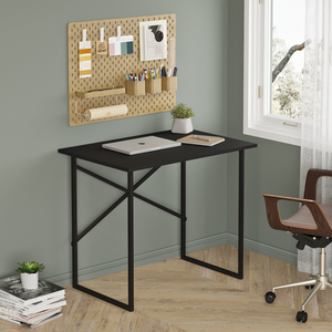 Table de bureau moderne industrielle pour la maison, en bois brun noisette et noir avec structure métallique, idéale pour les petits espaces, bureau d'ordinateur et de jeu - Product Image 6