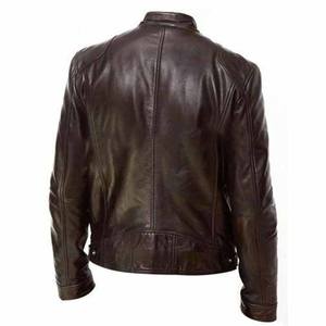 <b>Men's</b> Winter Stand Collar <b>Leather</b> Jacket Zippers <b>Washed</b> Canvas Fabric Waterproof Windproof Comfortable Breathable High Quality - Product Image 4