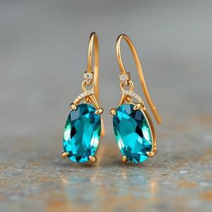 ต่างหูหยดน้ำเงินสเตอร์ลิง925ทึบพร้อมพลอยบุษราคัมสีฟ้ารูปแบบตัวเลขสำหรับงานแต่งงาน/งานเลี้ยงของขวัญสำหรับผู้หญิง - Product Image 5