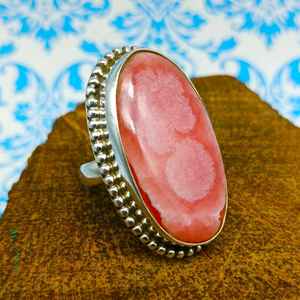 Anillo hecho a mano de piedra de cabujón de forma ovalada Natural, joyería de plata de ley 925, anillos finos de piedras preciosas de Rodocrosita semipreciosas - Product Image 1