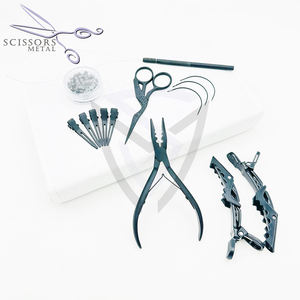 Kit d'outils de pinces d'extension de cheveux en acier inoxydable de qualité chirurgicale de vente en gros noir mat - Product Image 2