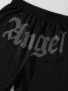 Pantalones de chándal con cordón sueltos informales ligeros para mujer con capucha y apliques de diamantes de imitación para exteriores y uso diario - Product Image 4