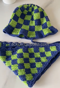 EFANBEANIE Handmade Women's Checkerboard Patterned Crochet <b>Bucket</b> <b>Hat</b> Casual Cotton Yarn Visor for Outdoor Beach Use - Product Image 4