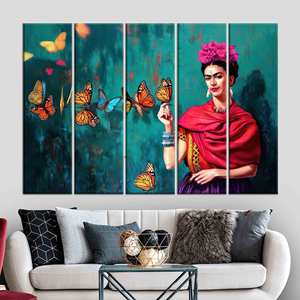 Impression sur toile Frida Kahlo Butterfly, art mural moderne, affiche de luxe, décor vibrant, 5P:Gallery Wrapped - Product Image 1