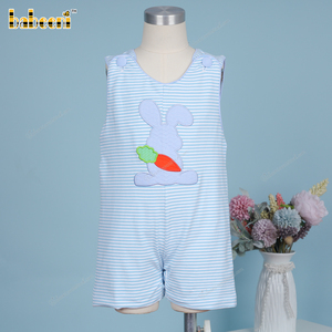 Customizable <b>Blue</b> Horizontal Stripes & Rabbit Appliqued Boy's Luxury Longall Summer OEM ODM Children's Full Luxury-BB3440 - Product Image 1