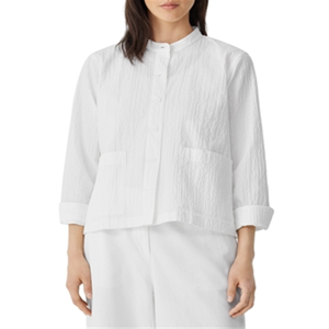 Camicia in Popeline con Colletto alla Coreana in Misto Cotone Biologico Eileen Fisher, Design Semplice Bianco - Taglia S - Product Image 1