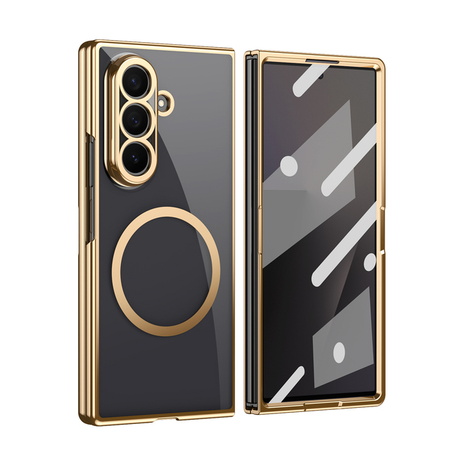 New Slim Electroplate PC Shockproof Phone Case for Samsung Galaxy Z Fold 7 Magnetic Anti-Fingerprint with Glass Screen Protector