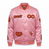 Blouson Bomber en Satin Personnalisé pour Homme, Rose Pâle Orange, avec Patch Brodé en Chenille et Logo Personnalisé OEM