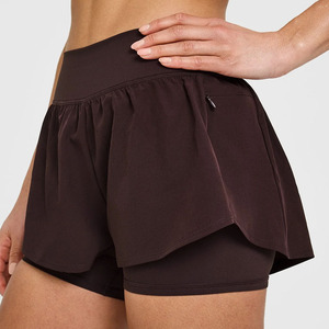 Pantalones Cortos Deportivos para Mujer Color Malva con Bolsillos, Cintura Alta, 2 en 1, Doble Capa, para Gimnasio y Entrenamiento - Product Image 4