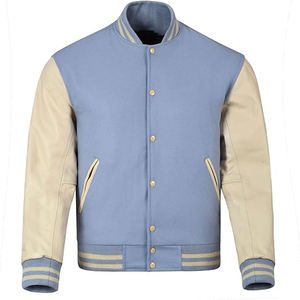 Hommes Printemps Automne Varsity Vestes Broderie Lâche Baseball Uniforme Couple Bleu Rétro En Cuir Manches Bomber Manteaux - Product Image 6