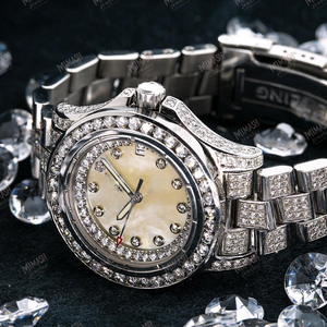 นาฬิกาเพชรโมอิสแบบเต็มรูปแบบพร้อมดีไซน์สุดพิเศษสายสแตนเลสสตีลพรีเมี่ยมและดีไซน์หรูหราใช้ได้ทั้งชายและหญิงที่ทันสมัย - Product Image 1