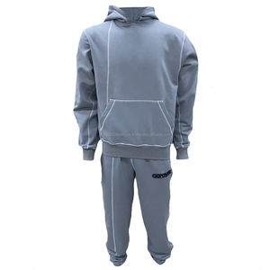 Ensemble de vêtements de sport surdimensionnés décontractés pour hommes sweat à capuche à point contrasté pantalon de survêtement impression bouffante survêtement décontracté d'été - Product Image 1
