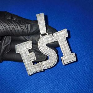 Pendentif pour homme en argent sterling 925 plaqué or blanc, lettre hip hop, moissanite VVS - Product Image 3