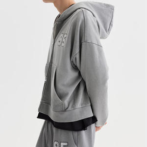 Custom Oversize Unisex Fleece <b>Hoodie</b> 100% Cotton Streetwear No <b>String</b> Solid Boxy Style Hooded Collar Winter Zipper Waterproof - Product Image 5