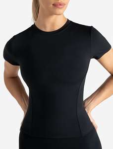 Camiseta básica para mujer 2025, Camiseta ajustada de manga corta con cuello redondo, Camiseta de punto de estilo informal para mujer de verano - Product Image 3