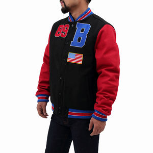 Letterman Bomber Jacket Stand Collar School College Lana Cuero genuino Estilo universitario Tela de lona Logotipo frontal Mangas de béisbol - Product Image 2