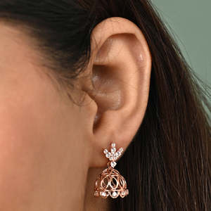 Pendientes de Plata 925 de Primera Calidad, Tipo Lágrima y Jhumki & Jhumka, Chapados en Oro con Diamantes para Mujer, para Bodas - Product Image 4