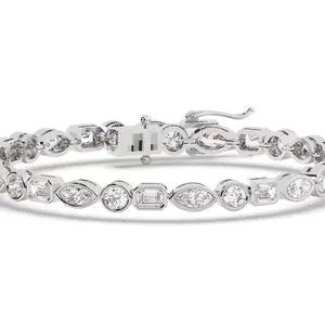 สร้อยข้อมือเทนนิส 6 ชิ้น ชุบทอง เงินแท้ 925 ประดับเพชรโมอิสซาไนต์ทรงมาร์ควิส สำหรับงานแต่งงานและงานหมั้น - Product Image 6