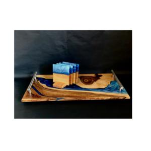 Plateaux de service en bois et résine avec poignée Home Decorative Rectangle Shape Plateau de service en bois fait à la main pour fruits et aliments à bas prix - Product Image 6