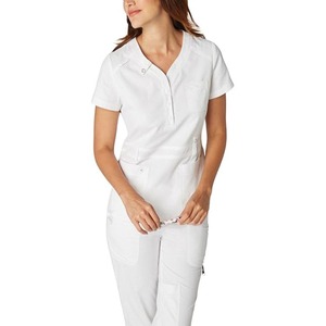 Uniformes médicos de enfermera de color personalizados respetuosos con el medio ambiente de poliéster/Rayón de fabricante de Pakistán, botón frontal de manga corta para Hospital - Product Image 1